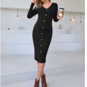 Size small Maternity Ribbed Knit Button Detail Bodycon Dressblack